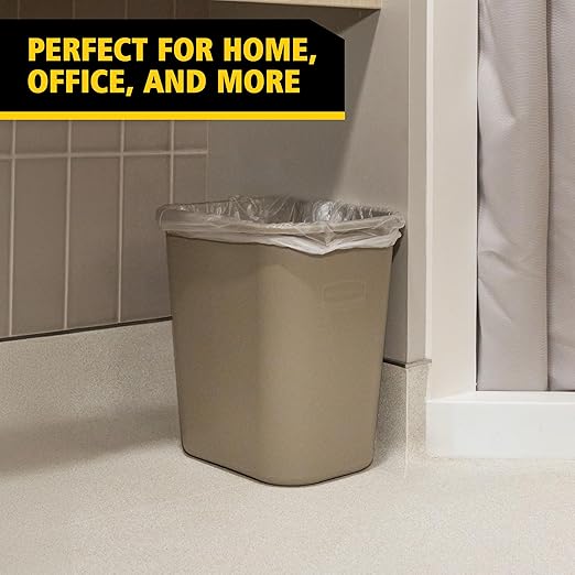 Rubbermaid Commercial Products Resin Wastebasket/Trash Can, 7-Gallon/28-Quart, Beige, Plastic, for Bedroom/Bathroom/Office, Fits Under Desk/Sink