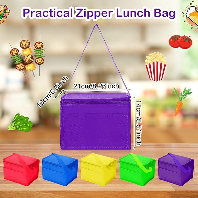 Nuogo 15 Pack Insulated Lunch Bags Bulk, Reusable Cooler Boxes, Leakproof Lunch Boxes Set, Waterproof Thermal Coolers, Insulated Beverage Bag for Women Men Work Picnic Beach (Colorful)