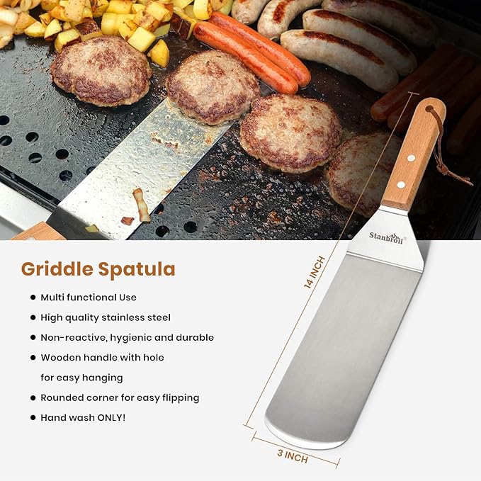 Stanbroil Stainless Steel Spatula Set Tools for Blackstone and Camp Chef Griddle, Metal Long Spatula and Hamburger Turner for Griddle Flat Top BBQ Grill, Set of 3