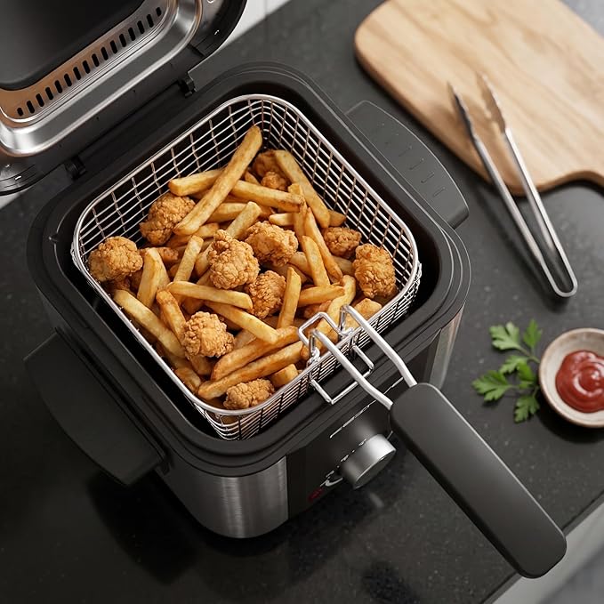 KEINVE Electric Deep Fryer, 1.5 Liters 900W Oil Fryer Perfect for Home Use, Small Deep Fryer with Basket, Cool Touch Sides, Nonstick