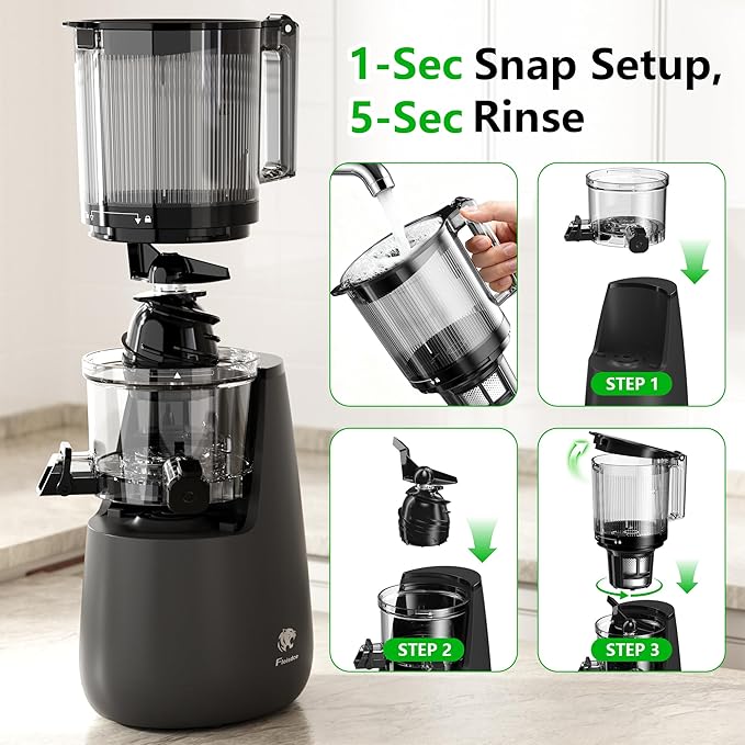 Cold Press Juicer, 6" Extra Large Feed Chute Slow Masticating Juicer Machines, Powerful AC Brushless Motor, Self Precut System, Juicer Machines with BPA-Free, Extra one Replace juicer strainer