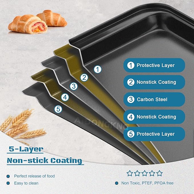 Small Cookie Sheets, Baking Pans, Nonstick Carbon Steel Baking Sheets, 2-Pack, 9.5 X 7.1 Inches (Inner 7.5 X 6)