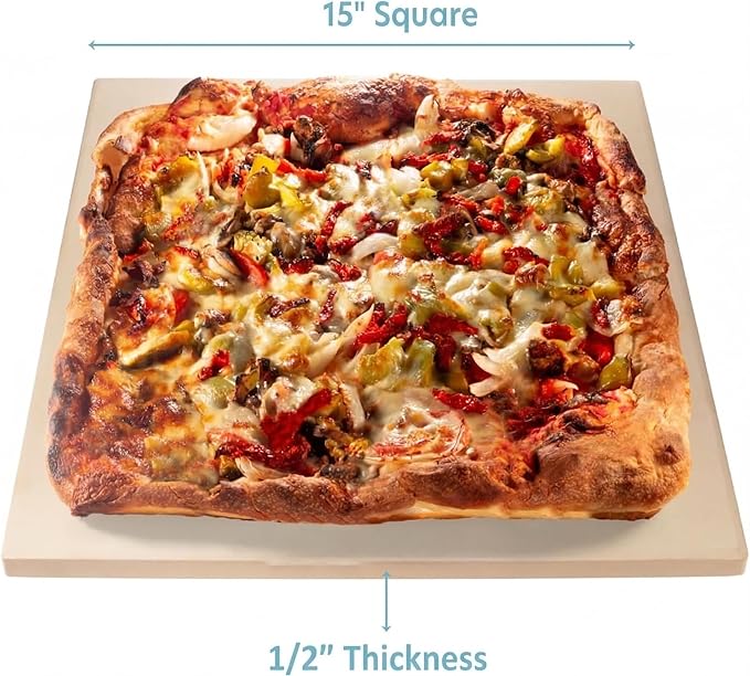 CucinaPro Pizza Stone for Oven, Grill or BBQ- 1/2" Extra Thick Cordierite Rectangular Baking Stone for Better Cooking- 15" x 12" Pan- Holds High Temp For Crispy Crust- Kitchen Tool Essential Must Have