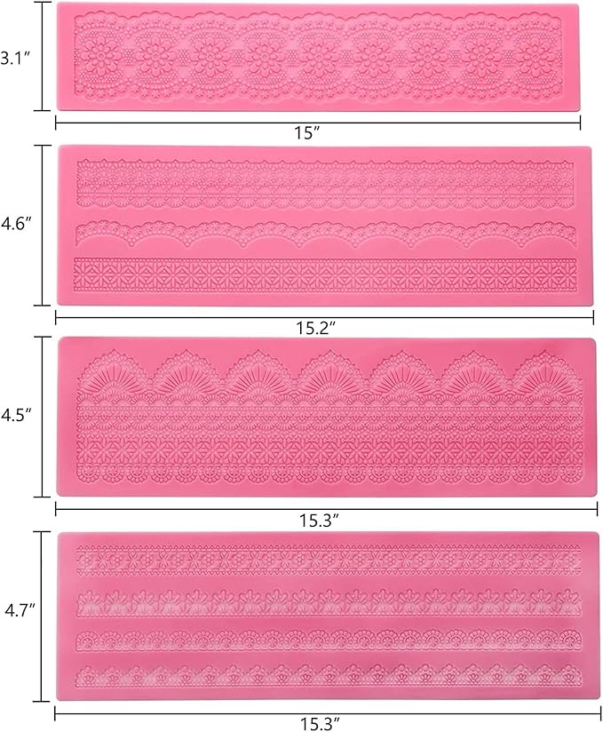 set of 4 huge 15.5" sugar edible cake silicone fondant impression lace mat cake decorating mold gum paste cupcake topper tool icing candy imprint baking moulds sugarcraft trimming flower