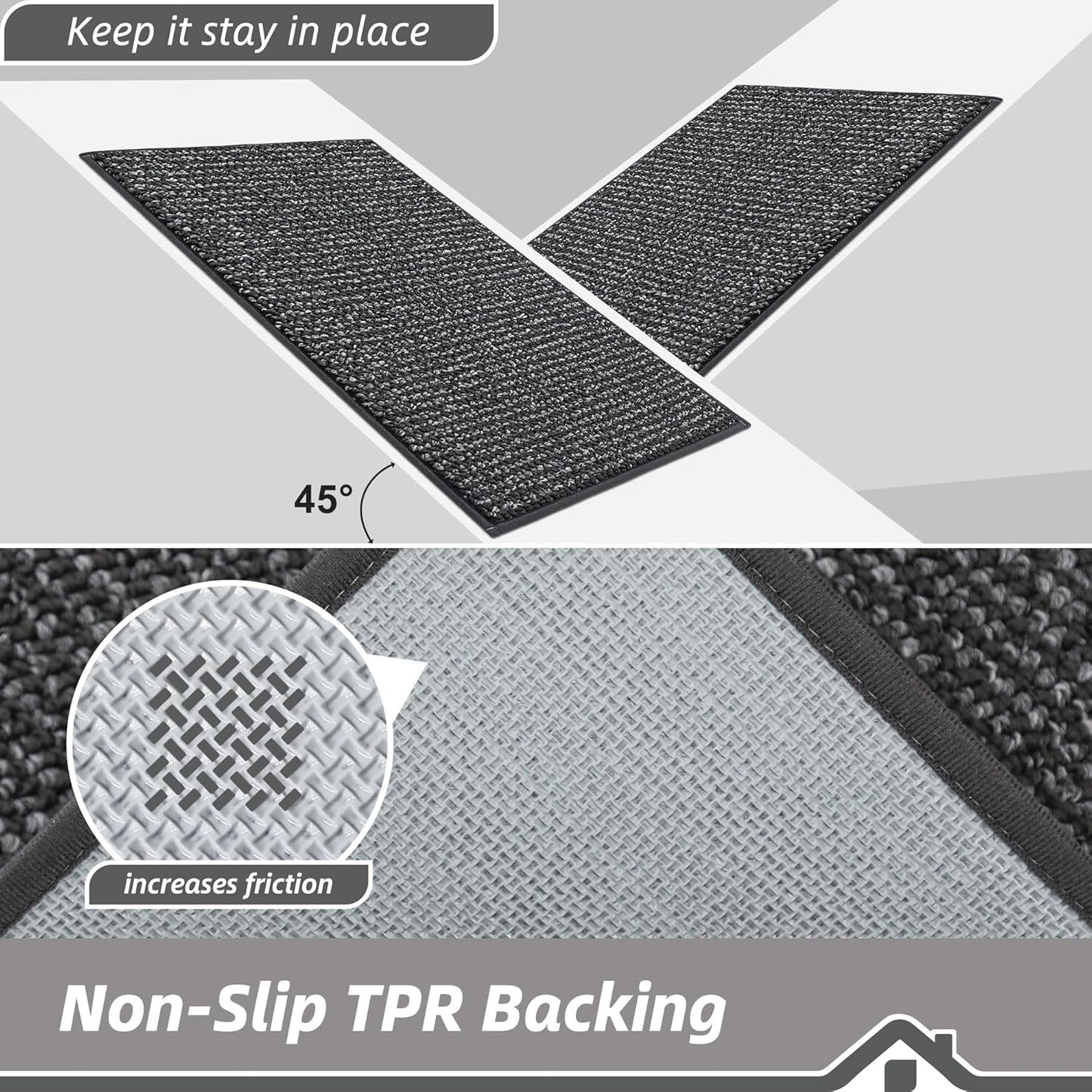 BEQHAUSE Kitchen Rugs 32"x48", Non-Slip Kitchen Mats for Floor, Super Absorbent and Stain Resistant Kitchen Rugs, Machine Washable Rugs for Kitchen, Hallway, Laundry & Sink, Charcoal