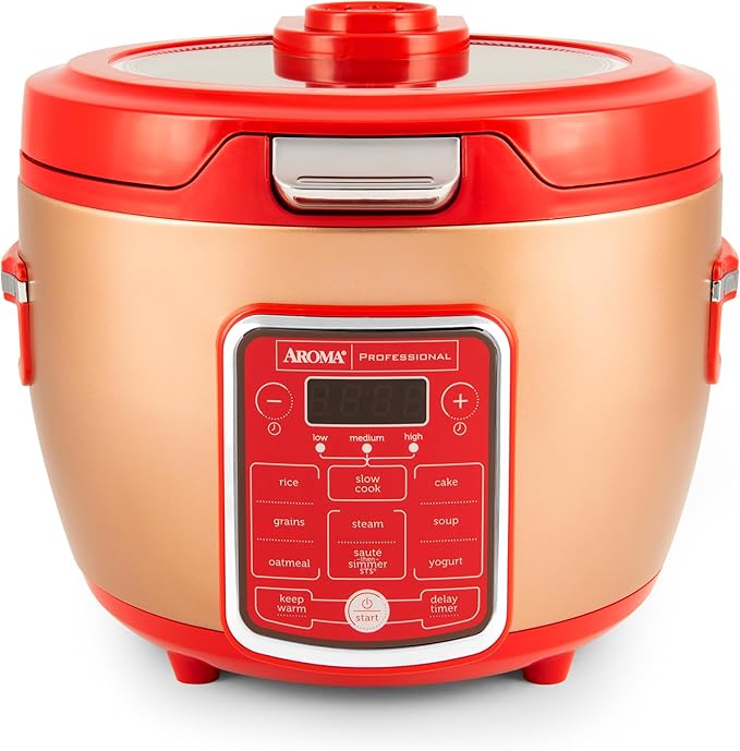 Cool Touch Rice Cooker with Glass Lid, Food Steamer, Slow Cooker, Multicooker with 11 Preset Functions, Steam Tray, Measuring Cup, Rice Spatula, 20 Cups (Cooked)