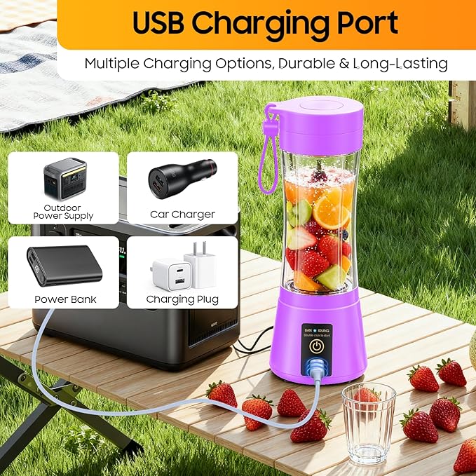 Cordless Personal Size Portable Blender - 380Ml Blender Smoothies and Shakes, BPA Free Traveling Juice Cup with Powerful Blending, Freshly Squeezed in Sports/Travel/Home, Mother's Day