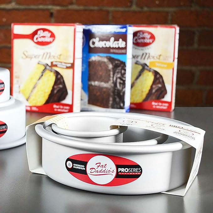 Fat Daddio's PRD-1BOX Anodized Aluminum One Box of Cake Mix Mini Tier Round Cake Pans, Set of 3, Silver