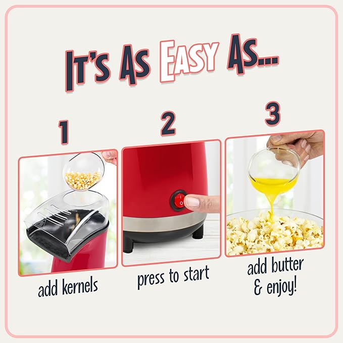 Nostalgia Air Popper Popcorn Maker – 16 Cups Oil-Free Pop Corn – Includes 4-oz Measuring Cup – Perfect for Family Movie Nights – Red