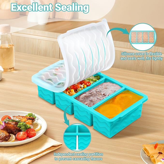 Doasuwish Silicone Freezer Tray for Soup with Lid – 1-Cup Soup Container Cube Style Ice Cube Trays for Freezer, Meal Prep & Food Storage, Freeze 250mL/125mL Portions 4Pcs (4Color)