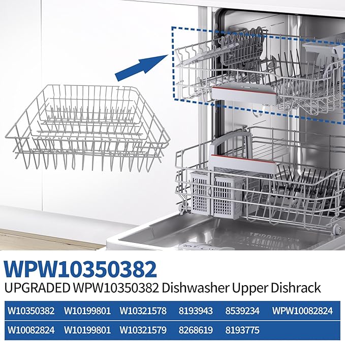 WPW10350382 W10350382 Dishwasher Upper Dishrack Replacement Compatible With Whirlpool Kenmore KitchenAid Ikea Amana Inglis Maytag Upper Dishrack Assembly Part Numbers W10082824 W10199801 W10321578