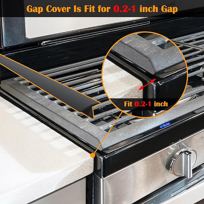 KindGa Stove Gap Covers, Silicone Counter Gap Filler for Stove, 30 Inches Can Be Cut to Any Size for 0.2-1 inch Gap, Seal Spills between Appliances Countertop Furniture Stoves Ovens(Set of 2, Black)