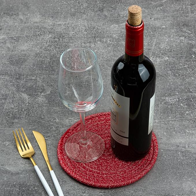Trivets for Hot Dishes, Pots and Pans, 8 Inches Hot Pads 5 Pcs, Pot Holders for Kitchen, Heat Resistant Mat Protect Counter, Coasters Set Home Essentials Farmhouse Decor (Red)