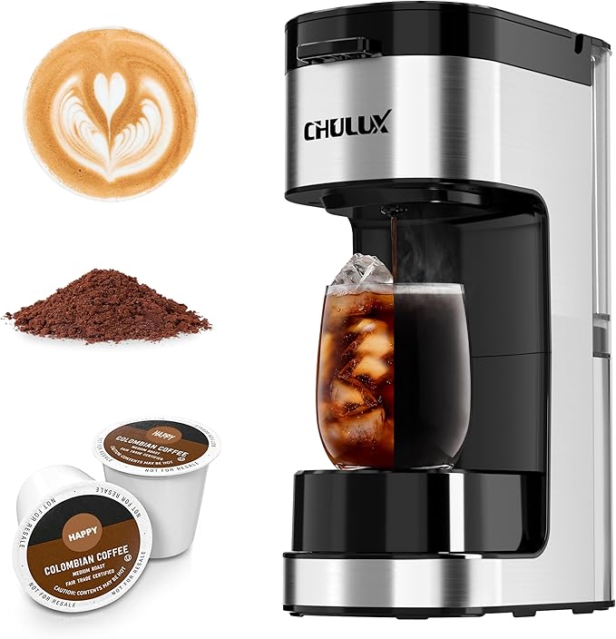 CHULUX SoloBrew Single Serve Coffee Maker, for K Cup and Ground, 3 Brew Sizes with Strong Button & Over Ice Feature, 14oz Removable Reservoir, for Home, Travel, RV, Office and Dorm