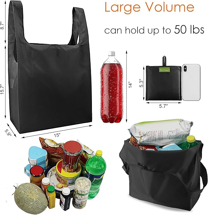 BeeGreen Orange Reusable Grocery Bags Wholesale Pumpkin Reusable Kitchen Bags Bulk Foldable-Machine Washable with Zipper Storage Pouch 50 Packs