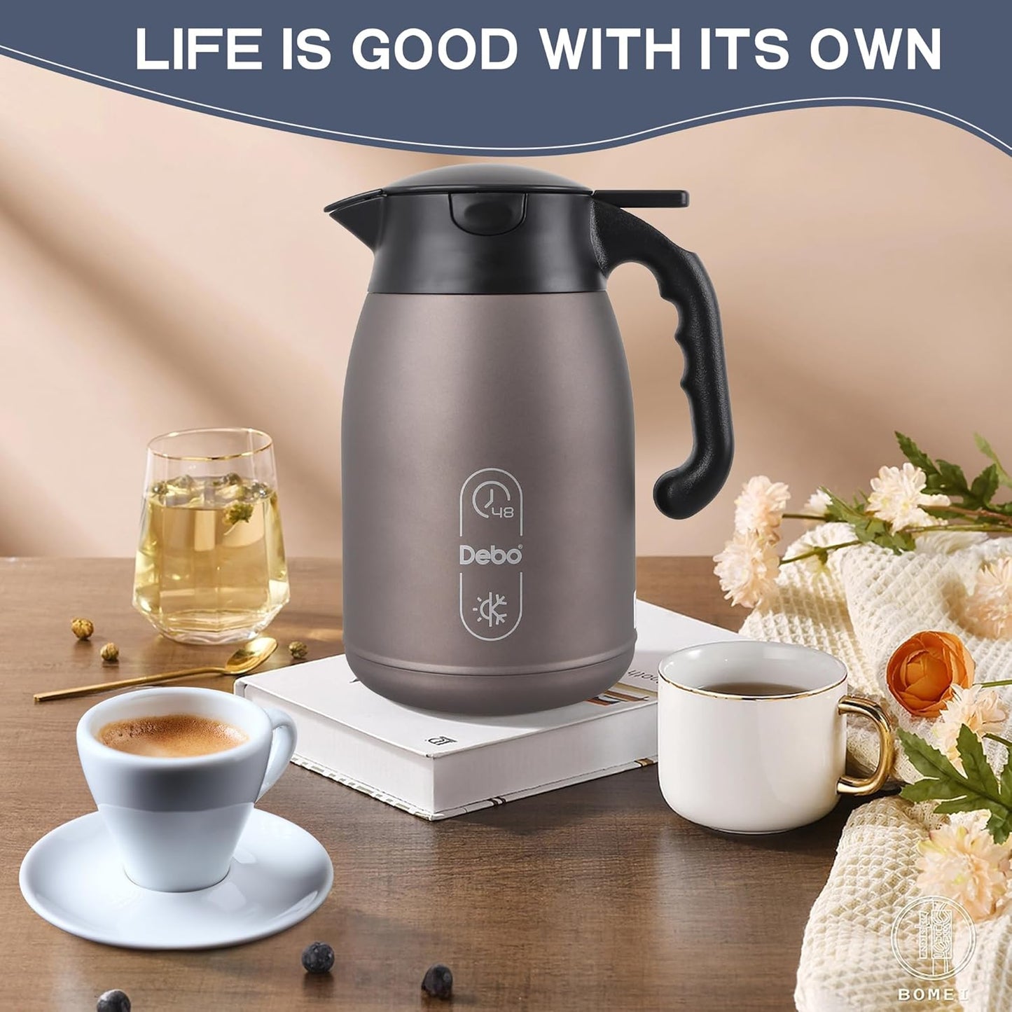 Thermal Coffee Carafe-71oz vacuum Coffee Carafe For Keeping Hot Liquids,Coffee Carafe,Thermal Stainless Steel, Coffee Carafes Press On Lid, Coffee Dispenser.(2.1l) oatmeal