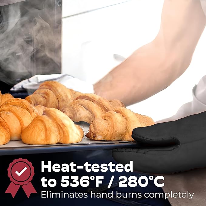 Big Red House - Silicone Mini Oven Mitts - Black Set of 2 - Heat Resistant to 536 F / 280 C Kitchen Gloves Professional Grade Pot Holders for Cooking Baking