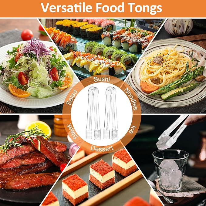 PEASUG 10 PCS Plastic Serving Tongs, Disposable Plastic Tongs, Clear Kitchen Small Serving Utensils for Serving for Party Food Buffet Appetizer Salad Catering Ice, 6.3 Inches