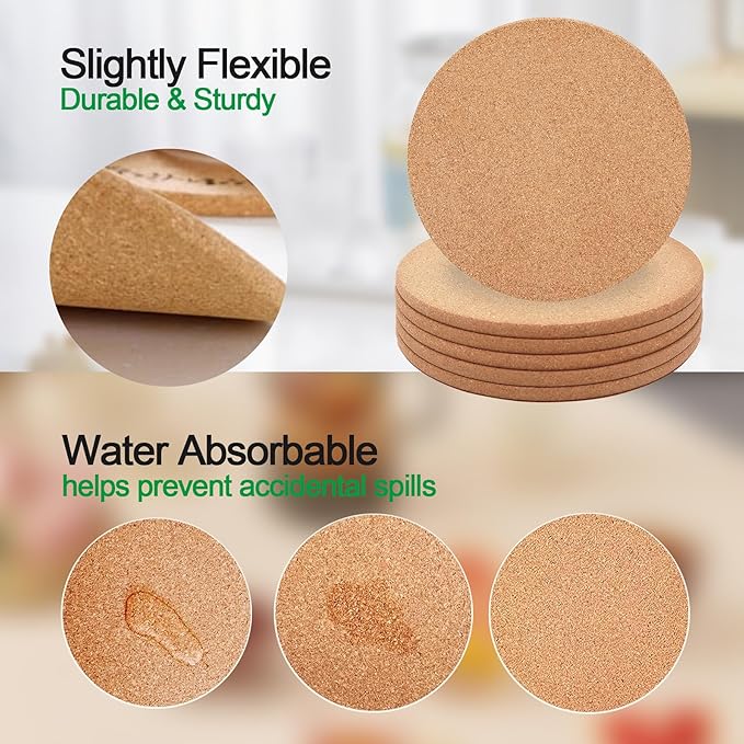 Cork Trivet, 6 Pack High Density Thick Corks Coasters Set for Hot Dishes, 8 Inch Heat Resistant Multifunctional Cork Trivets for Hot Dishes, Gray