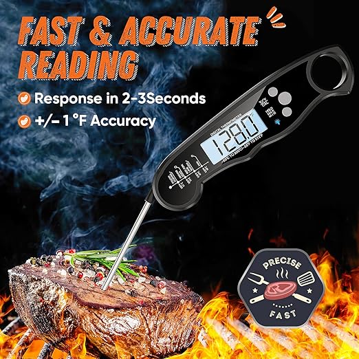 Digital Meat Thermometer, Waterproof Instant Read Food Thermometer for Cooking and Grilling, Kitchen Gadgets, Accessories with Backlight & Calibration for Candy, BBQ Grill, Liquids, Beef, Turkey…