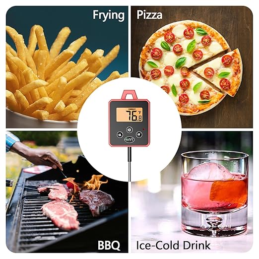 Digital Candy Thermometer with Pot Clip, Backlight LCD, 8" Long Probe, Temperature Alarm, ℃/℉ Switch, Instant Read Kitchen Thermometer for Cooking, Baking, and Candy Making