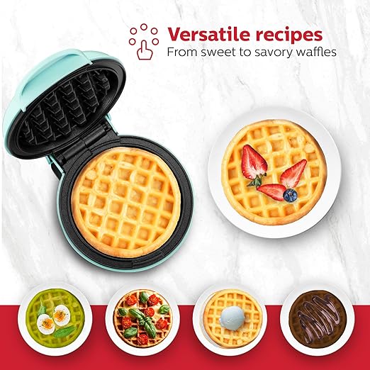 Holstein Housewares Personal/Mini Waffle Maker, Non-Stick Coating, Mint - 4-inch Waffles in Minutes, Ideal for Breakfast, Brunch, Lunch or Snacks