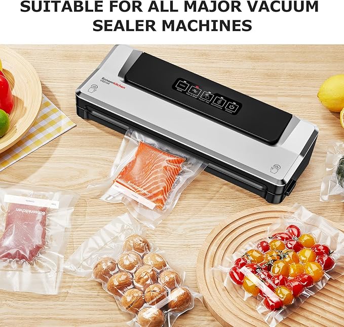 Bonsenkitchen Vacuum Sealer Bags, 50 Quart 8" x 12" Precut Food Sealer Bags, Commercial Grade, BPA Free, Heavy Duty, Customized Size Vacuum Bags for Vac Storage, Meal Prep or Sous Vide Cooking, VB12