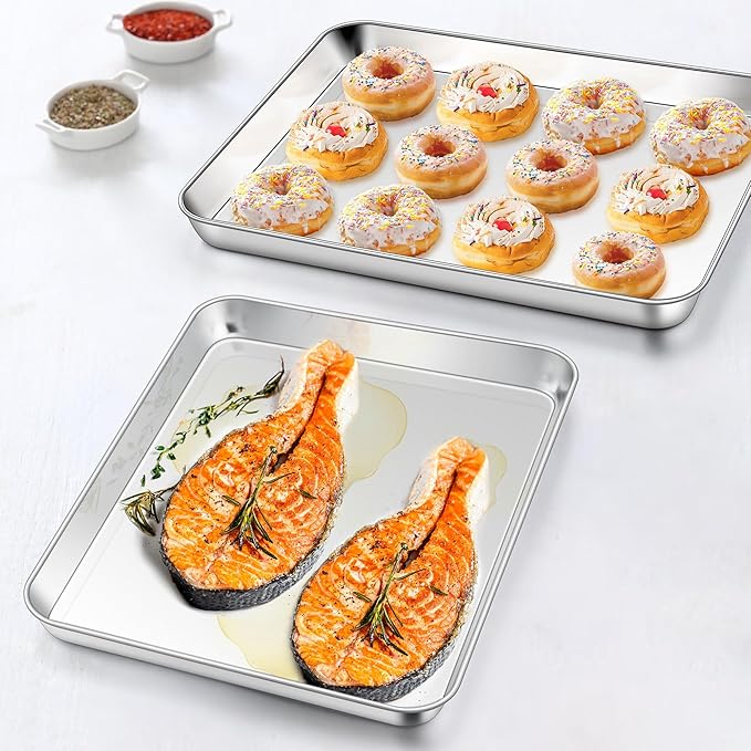Homikit 1 Pack Quarter Sheet Pan, 9x13 Inches Stainless Steel Cookie Sheets for Baking Non Stick, Metal Baking Sheet Fits Toaster Oven, Bacon Pan Non Toxic & Rust Free, Dishwasher Safe
