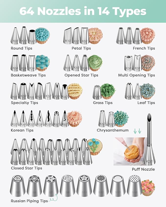 Kootek 158PCs Cake Decorating Kit, Baking Supplies Tools - Includes Cake Stand Turntable, 64 Icing Piping Tips Set, 2 Frosting Spatulas, 3 Scrapers, 50+2 Pastry Bags, Coupler, Video Tutorial, Booklet