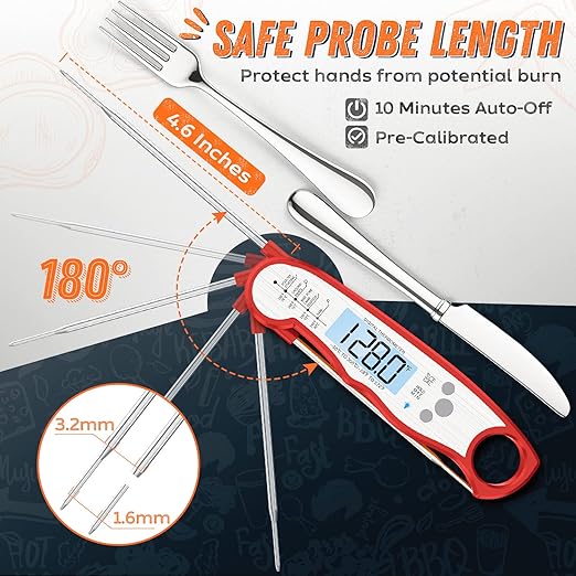 Digital Meat Thermometer, Waterproof Instant Read Food Thermometer for Cooking and Grilling, Kitchen Gadgets, Accessories with Backlight & Calibration for Candy, BBQ Grill, Liquids, Beef, Turkey…