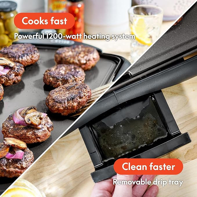 bella Electric Non-Stick Griddle, Make 10 Eggs At Once, Healthy-Eco Non-stick Coating, Hassle-Free Clean Up, Large Submersible Cooking Surface, 10.5" x 20", Black