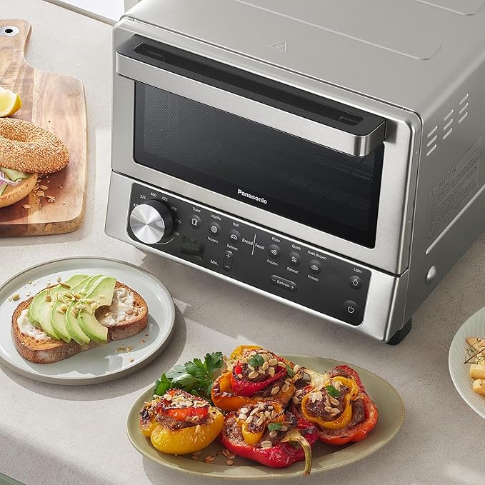 Panasonic FlashXpress Toaster Oven Countertop, Compact 4 Slice Toaster Oven w/Double Infrared Heating, PFAS-free, 6 Auto Cook Options & Precise Temperature Control, 1300W - NB-G200P (Stainless Steel)
