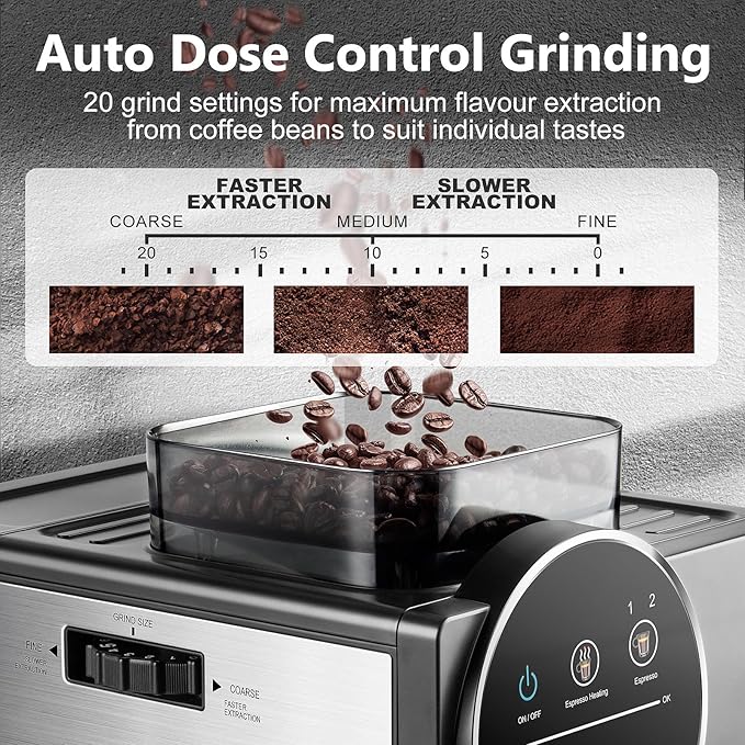 Espresso Machine with Grinder, 20 Bar Professional Expresso Coffee Machines with Milk Frother Steam Wand, Espresso Maker with 60oz Removable Water Tank, Cappuccino & Latte Machine for Home (Black-Pro)