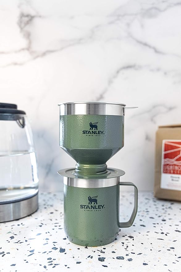 STANLEY Perfect Brew Pour Over | Manual Single Cup Coffee Maker | Drip Coffee Maker with Reusable Filter | Easy Clean Stainless Steel | BPA-Free | Hammertone Green