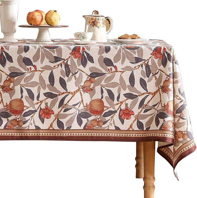 patdrea Designer Vintage Long Rectangle Tablecloth,Linen Pomegranates and Leaves Pattern Tablecloths,Fall Table Cover Cloth Decor for Kitchen Dining Christmas,Thanksgiving,63"x94"-Tehran a
