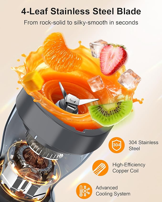 Smoothie Blender, 650W Personal Blenders for Shakes and Smoothies with Grinder Cup & 2 BPA-Free Portable Cups (20oz+14oz), Portable Blender for Juices, Smoothies Maker for Kitchen, Blue