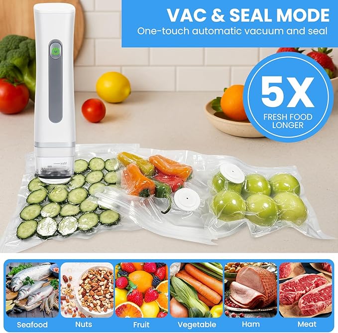 Compact Vacuum Sealer for Food, Handheld Visible Water Tank Vacuum Sealer with 30 Pcs Reusable Sealer Bags, Kitchen Storage and Preservation Seal Meal Saver Portable Food Sealer, White