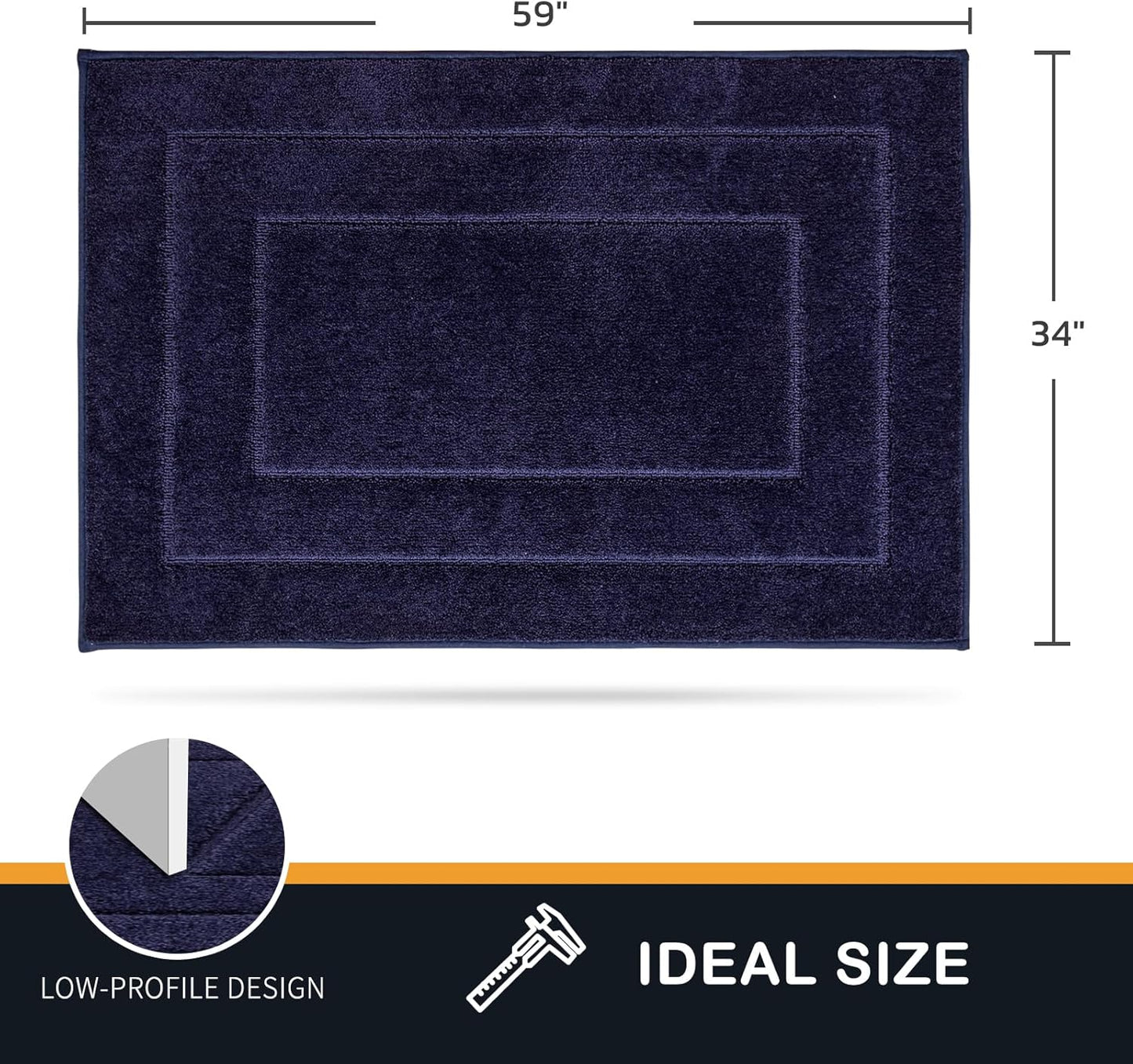 PURRUGS Dirt Trapping Door Mat 34" x 59", Non-Slip/Skid Machine Washable Entryway Area Rug, Dog Doormat, Super Absorbent Welcome Mat for Muddy Wet Shoes and Paws, Navy Blue