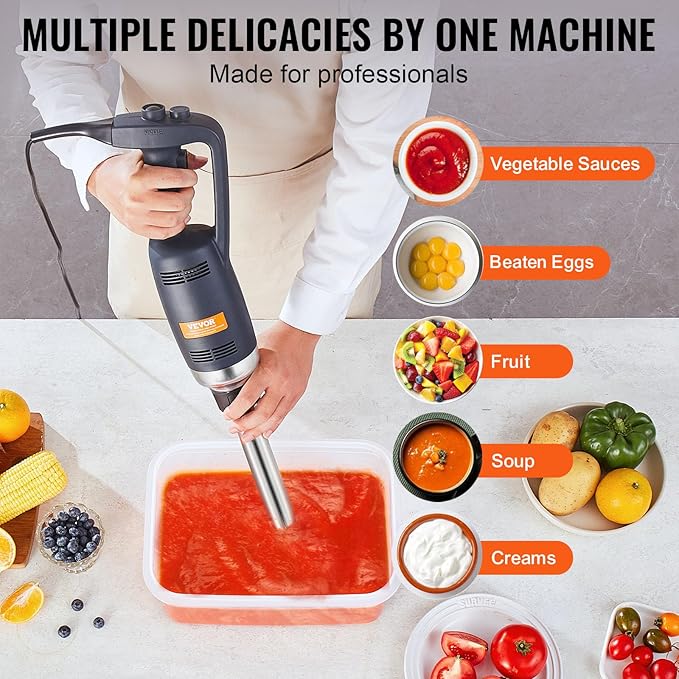 VEVOR Commercial Immersion Blender, 350W Heavy Duty Hand Mixer, 16 inch Stepless Variable Speed Mixer with Stainless Steel Blade, Multi-Purpose Portable Mixer for Soup, Sauces, Mashed Potatoes, Cream