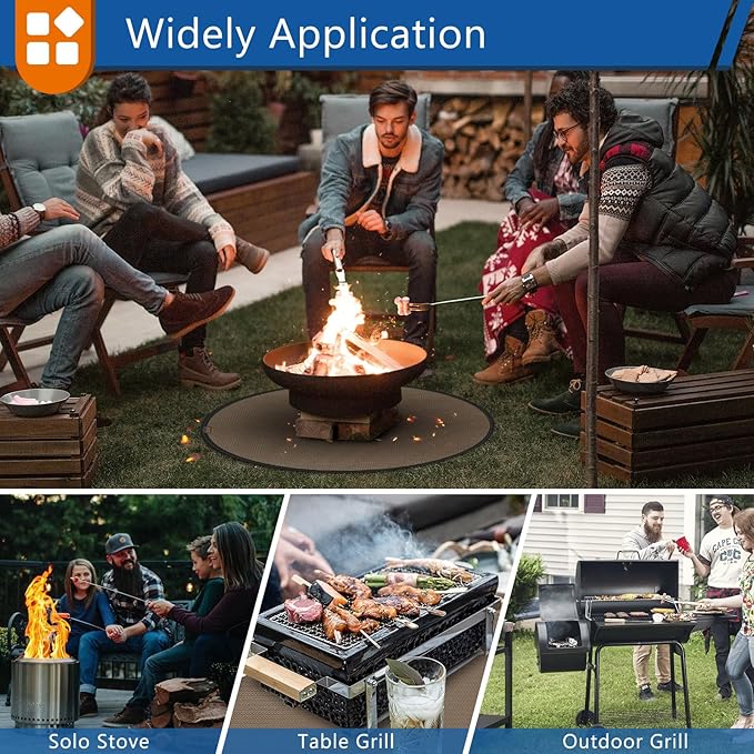 Round Under Grill Mat for Outdoor Grill, 36 Inch Anti-Slip BBQ Floor Mats, Easy to Clean Reusable Fireproof Grill Pad, Oil-Proof Waterproof Protector for Deck Fireplace Pit Mat Brown