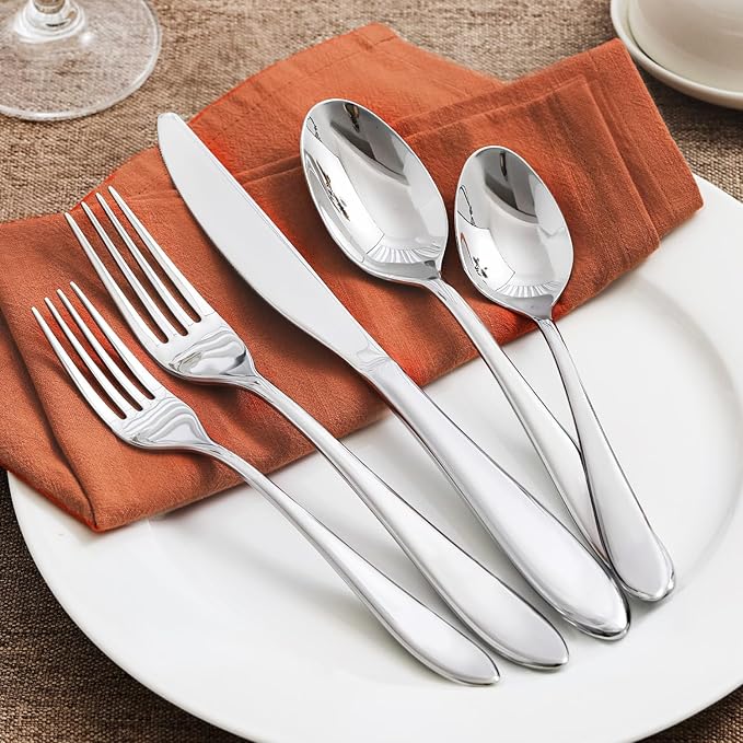 KINGSTONE 40-Piece Silverware Set for 8,18/10 Premium Stainless Steel Flatware Set, for Home, Restaurant, Wedding and Party Use, Mirror-Polished Cutlery Set, Dishwasher Safe