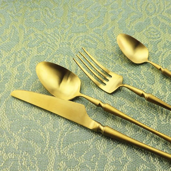 Gugrida Unique & Beautiful Flatware Set - 5 Piece Iridescent Silverware Sets | 18/10 Stainless Steel Reusable Cutlery Set | Gold Utensils Service For 1 with Dessert Fork, Knife, Spoon, Dinner Fork