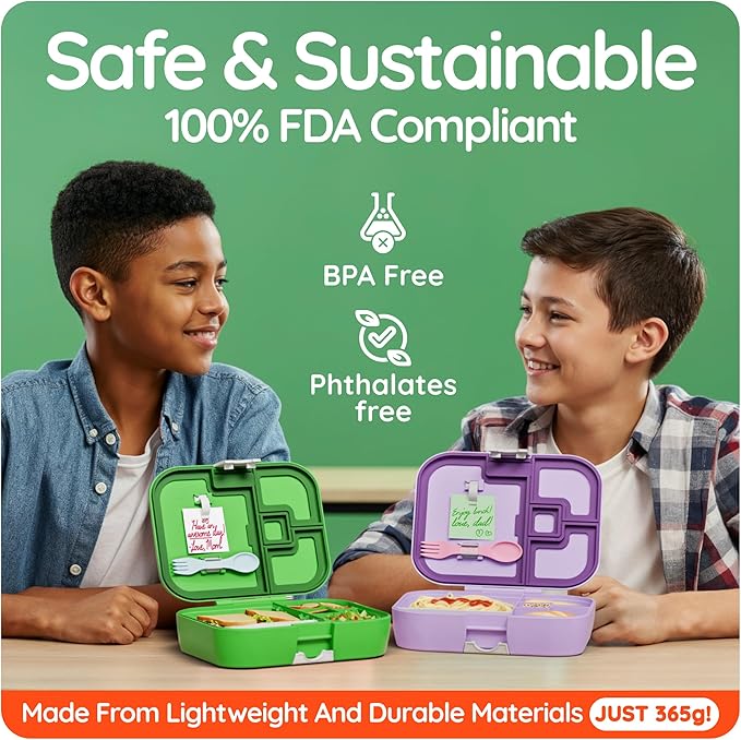 YOOPI Lunch Boxes for Kids–Toddler Bento Box with 4 Leakproof Compartment Food Bentobox Container,Lunch Box for School with Lunchbox Containers, Lightweight Sandwich Box & Snack Box (Lilac)