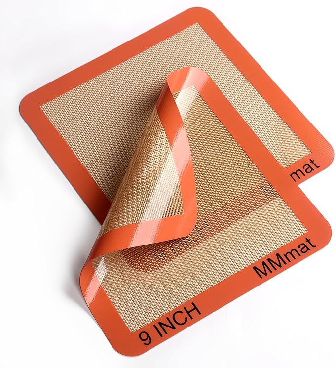 Silicone Baking Mats Set of 2 Square Non-Stick Reusable Air Fryer Linner - Best German Silicone - 9 inch