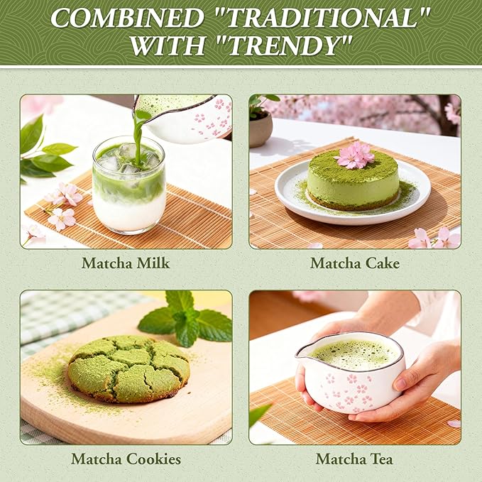 Matcha Whisk Set, 7 PCS Ceramic Matcha Sets with Bowl, Bamboo Whisk and Holder, Towel, Sifter, Bamboo Scoop, Scoop Rest, Christmas Gifts for Tea Lovers, Birthdays New Year Gifts for Women Mom