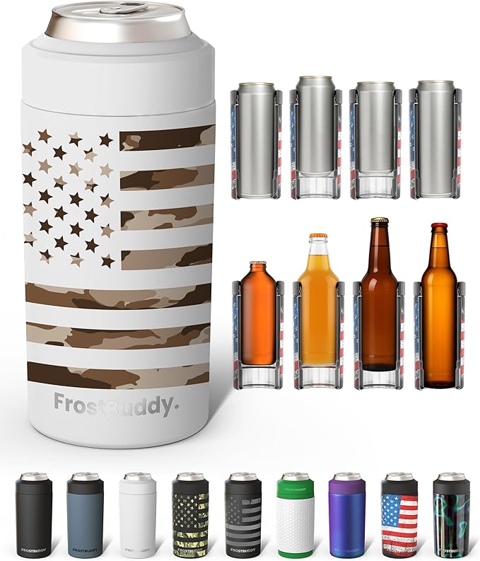 Frost Buddy Universal Can Cooler - Fits all - Stainless Steel Can Cooler for 12 oz & 16 oz Regular or Slim Cans & Bottles - Stainless Steel (Rogue)