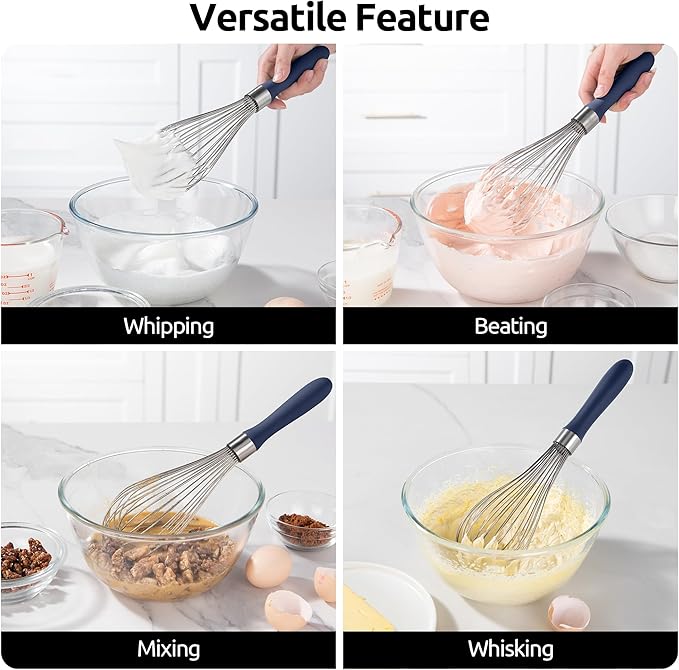 U-Taste Balloon Whisk for Cooking: 18/10 Stainless Steel Kitchen Wire Whisk, 12in Large Heavy Duty Egg Beater, Manual Mixing Tool with 12 Flex Wires for Stirring, Blending Sauce (Midnight Blue)