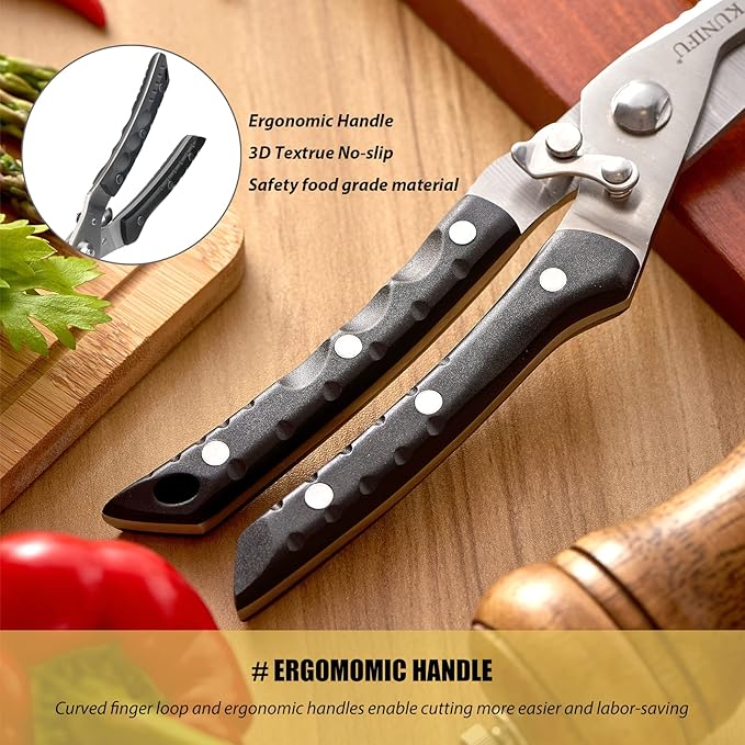 KUNIFU Poultry Shears, All Purpose Heavy Duty Kitchen Scissors For Food Turkey Meat Chicken Herbs, Cooking Scissors Utensils, Kitchen Gadgets Gray