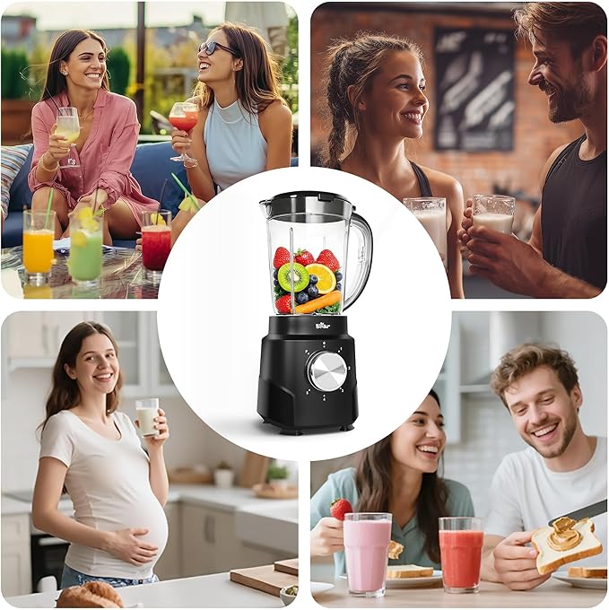 Bear 800W 6-Speed Blender, Smoothie Blender for Kitchen with 50oz(1.5L) BPA-Free Cup/Suction Feet/Feeding Hole/10 blades, Countertop Blender for Smoothies, Crush Ice, Frozen Fruit, Juice and Puree