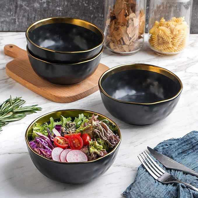 Stone Lain Florian Modern Porcelain Dish Set, 32-Piece Dishes for 8, Gold and Black